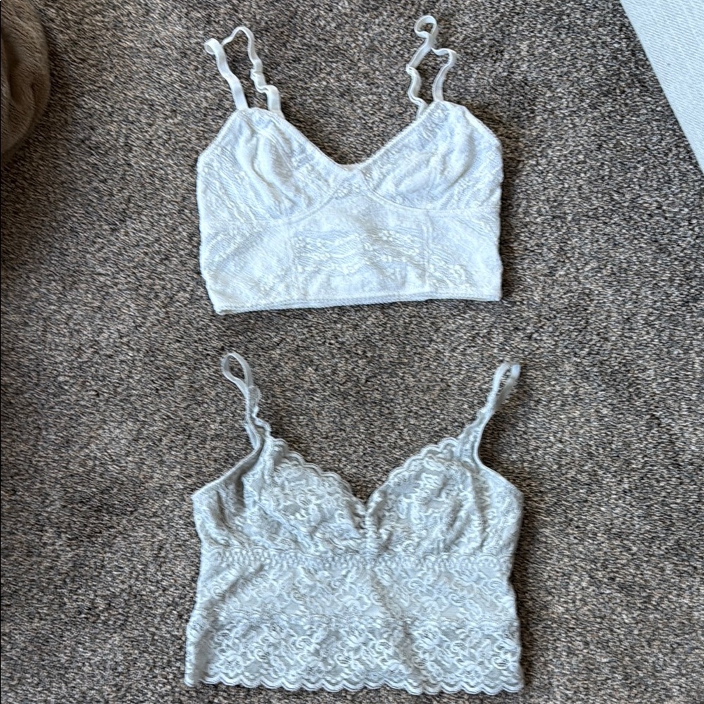 Lace Bralette Set in White and Gray